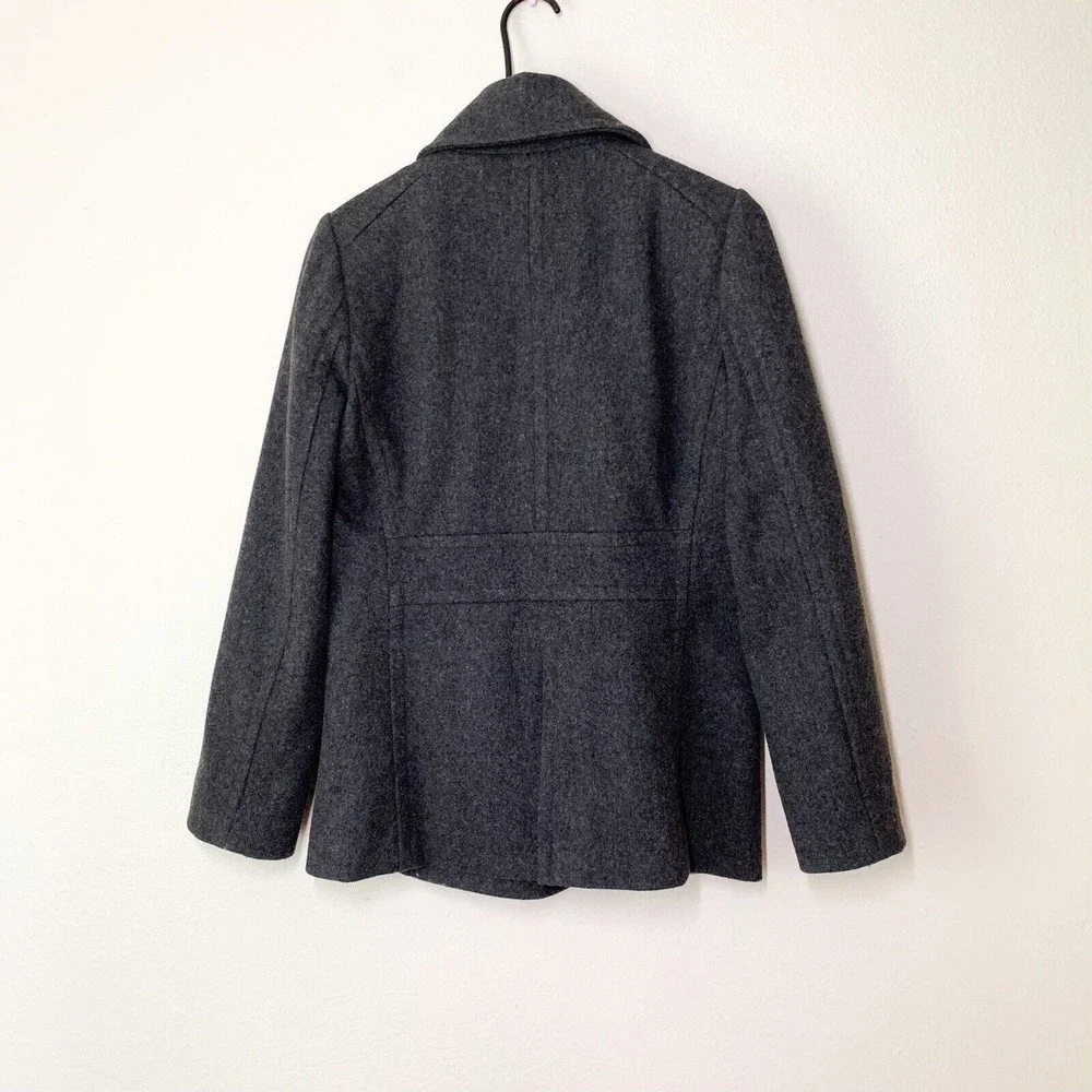 J. Crew Double Breasted Peacoat Small Gray Wool Blend Dark Academia Pockets - Picture 6 of 6
